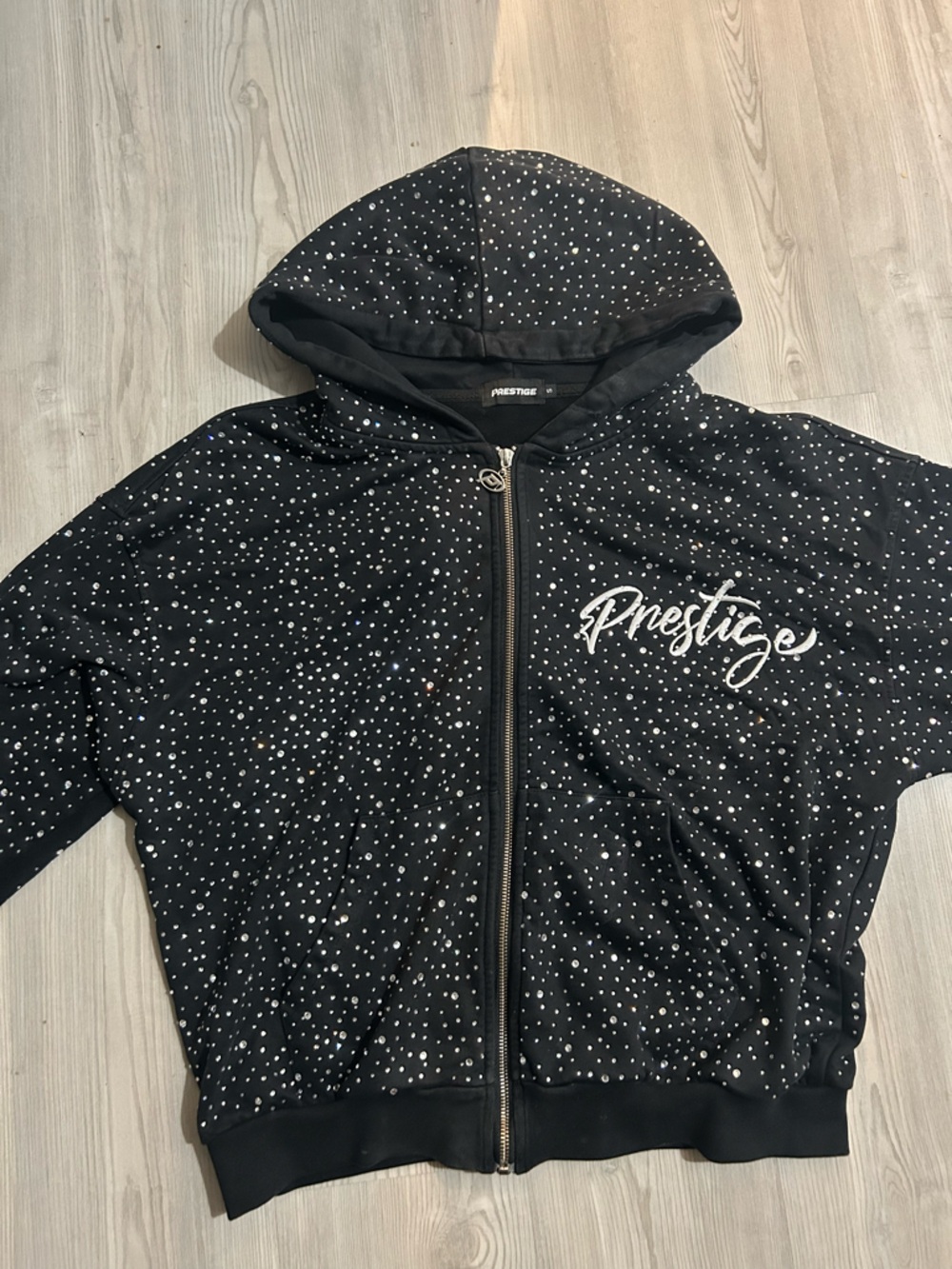 Prestige Brand Black Rhinestone Zip Hoodie